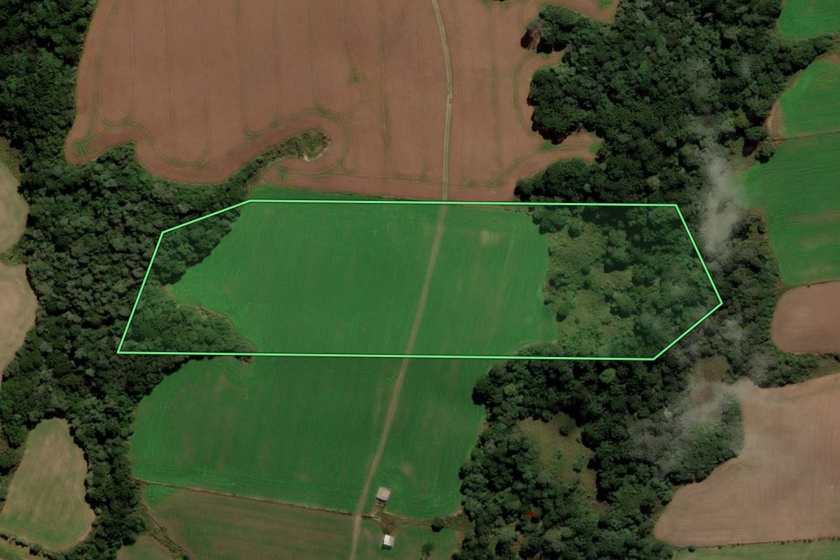 Imagem de satélite do imóvel rural em Correia Pinto (SC), com o contorno declarado no CAR desenhado por cima.