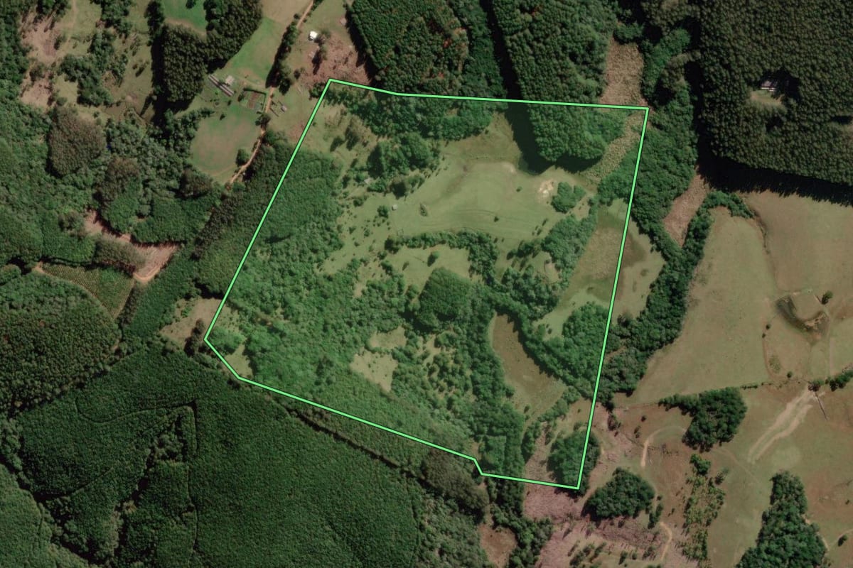Imagem de satélite do imóvel rural em Correia Pinto (SC), com o contorno declarado no CAR desenhado por cima.
