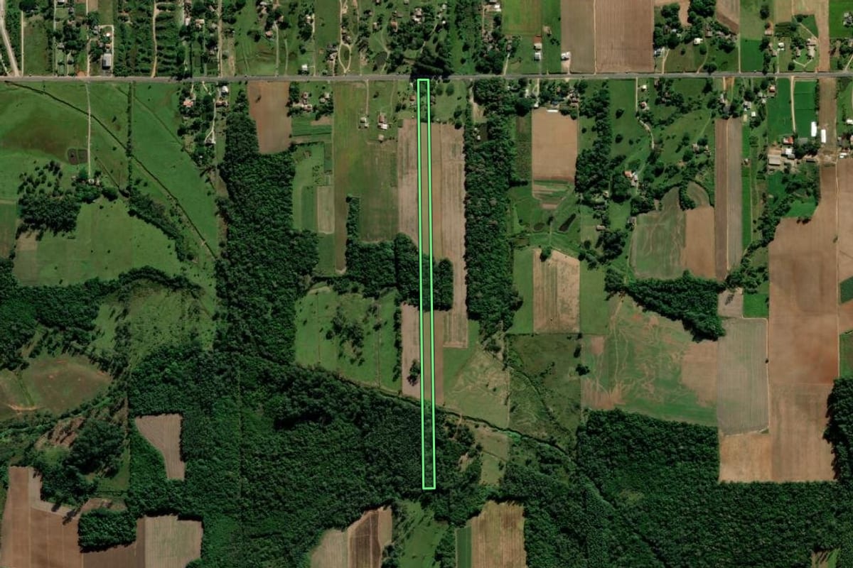 Imagem de satélite do imóvel rural em Criciúma (SC), com o contorno declarado no CAR desenhado por cima.