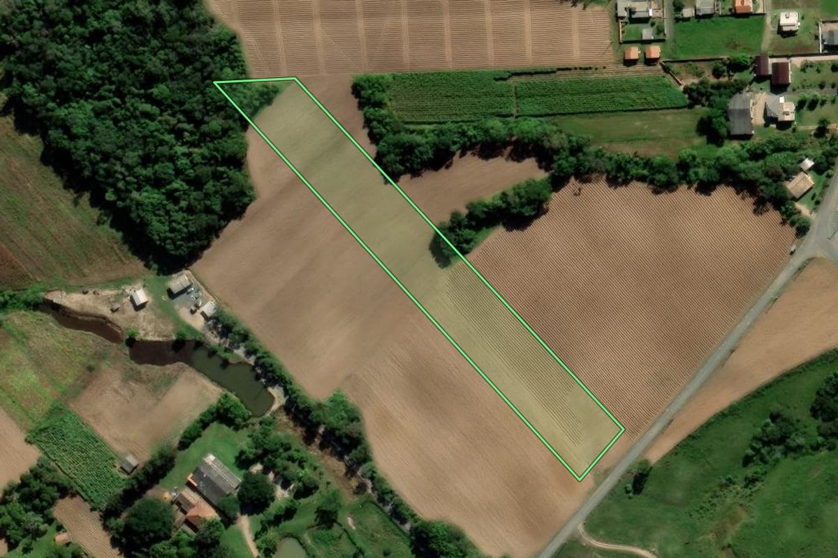 Imagem de satélite do imóvel rural em Criciúma (SC), com o contorno declarado no CAR desenhado por cima.