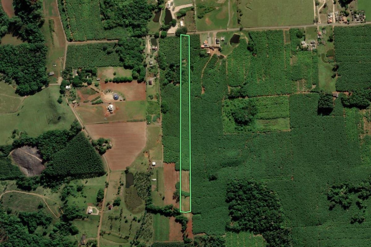 Imagem de satélite do imóvel rural em Criciúma (SC), com o contorno declarado no CAR desenhado por cima.