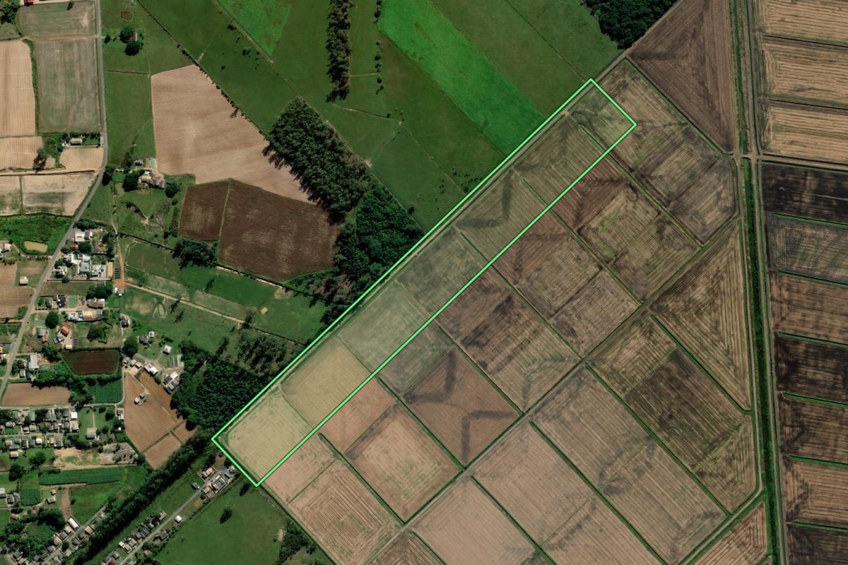Imagem de satélite do imóvel rural em Criciúma (SC), com o contorno declarado no CAR desenhado por cima.