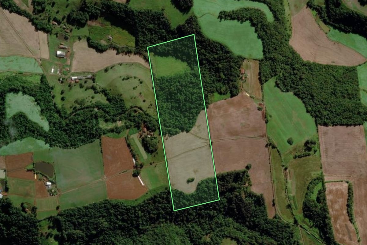 Imagem de satélite do imóvel rural em Cunha Porã (SC), com o contorno declarado no CAR desenhado por cima.