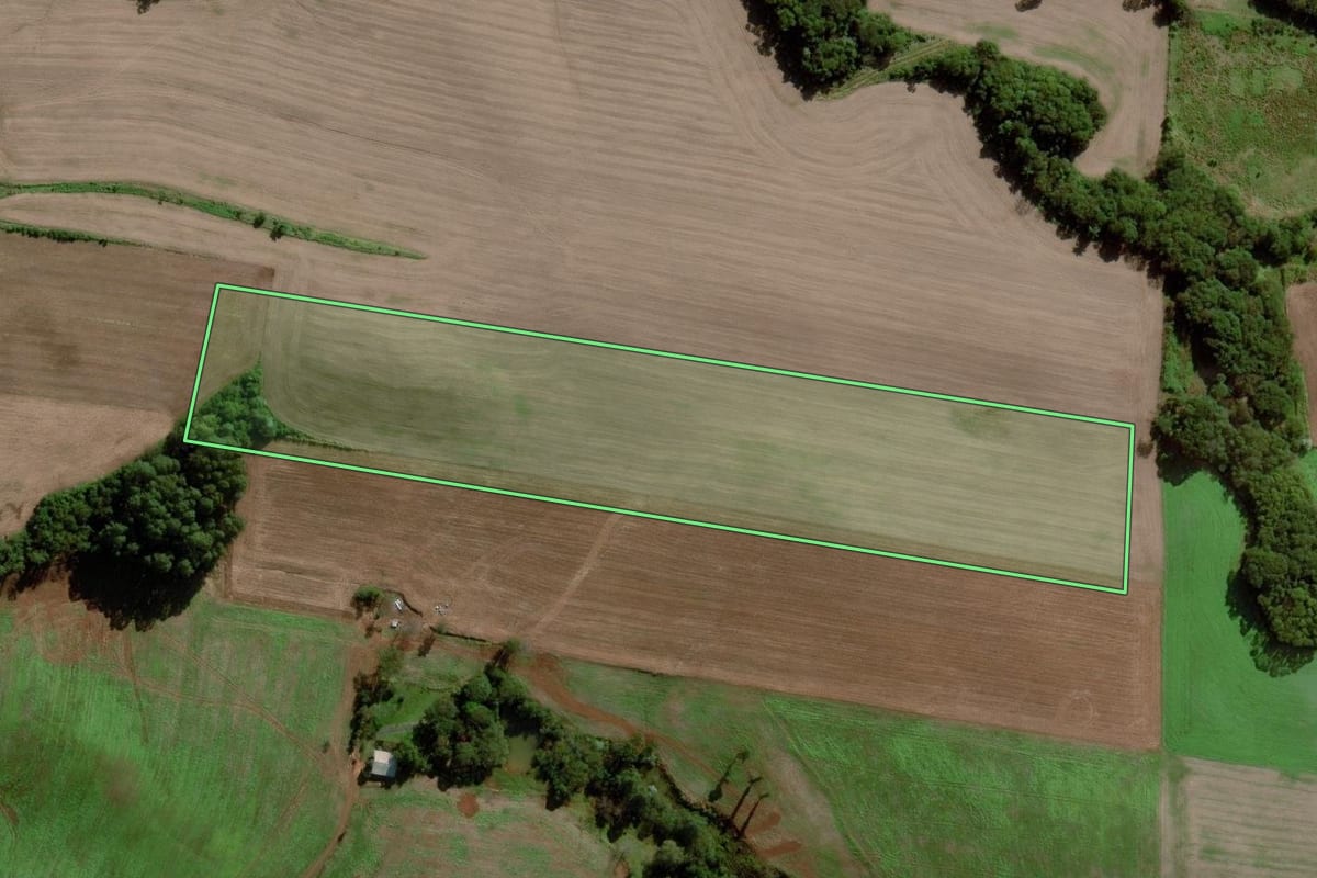 Imagem de satélite do imóvel rural em Cunha Porã (SC), com o contorno declarado no CAR desenhado por cima.