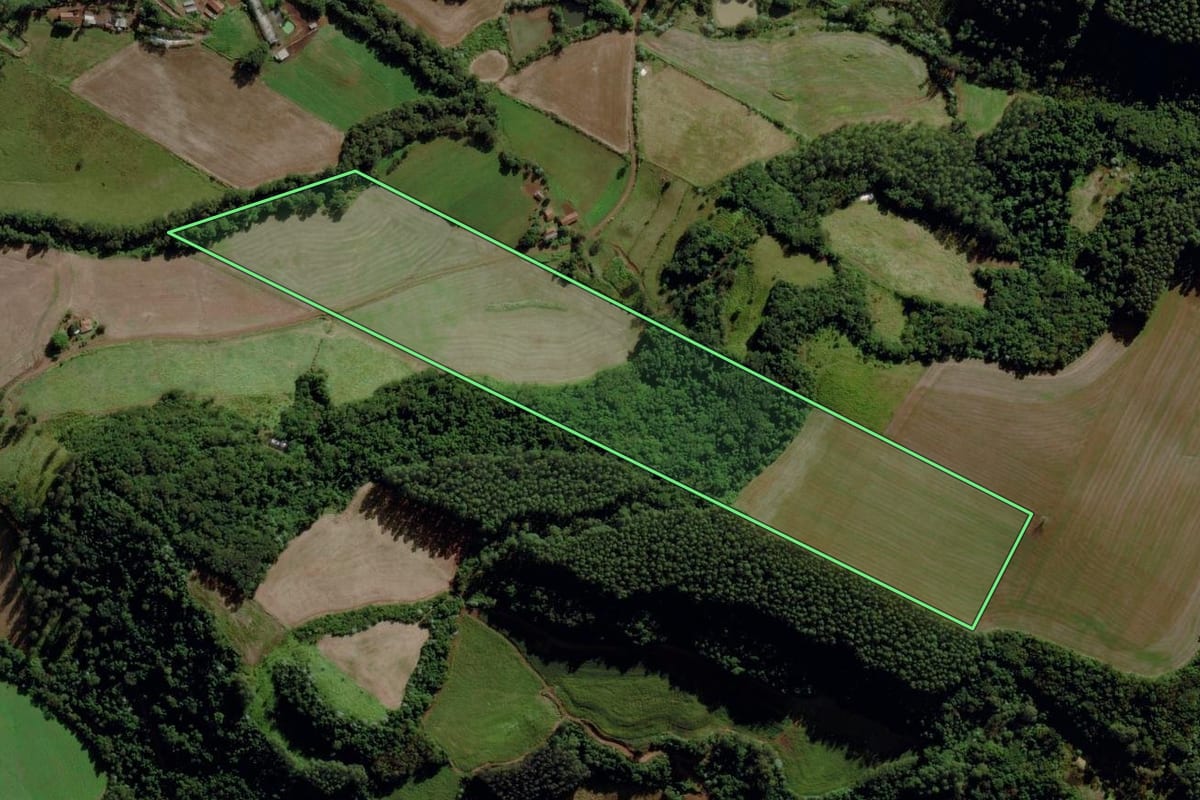 Imagem de satélite do imóvel rural em Cunha Porã (SC), com o contorno declarado no CAR desenhado por cima.