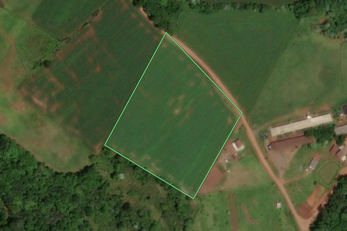 Imagem de satélite do imóvel rural em Cunha Porã (SC), com o contorno declarado no CAR desenhado por cima.