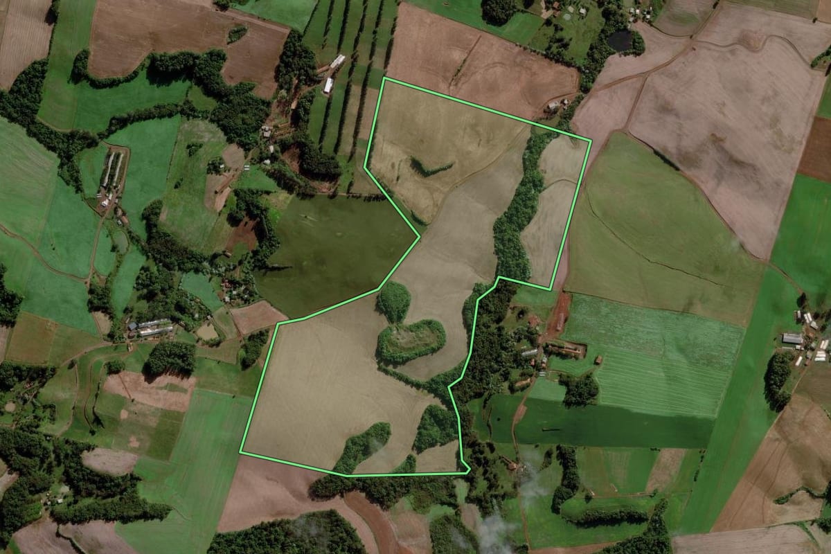 Imagem de satélite do imóvel rural em Cunha Porã (SC), com o contorno declarado no CAR desenhado por cima.