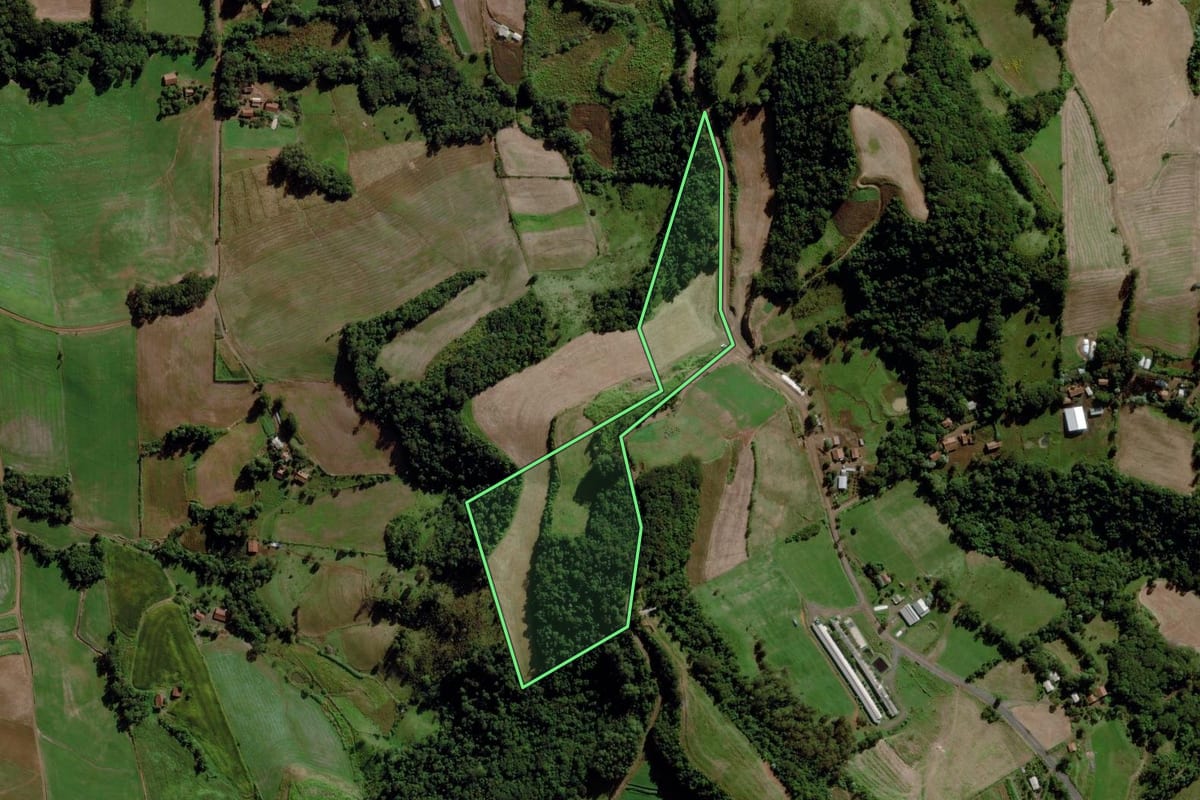 Imagem de satélite do imóvel rural em Cunha Porã (SC), com o contorno declarado no CAR desenhado por cima.