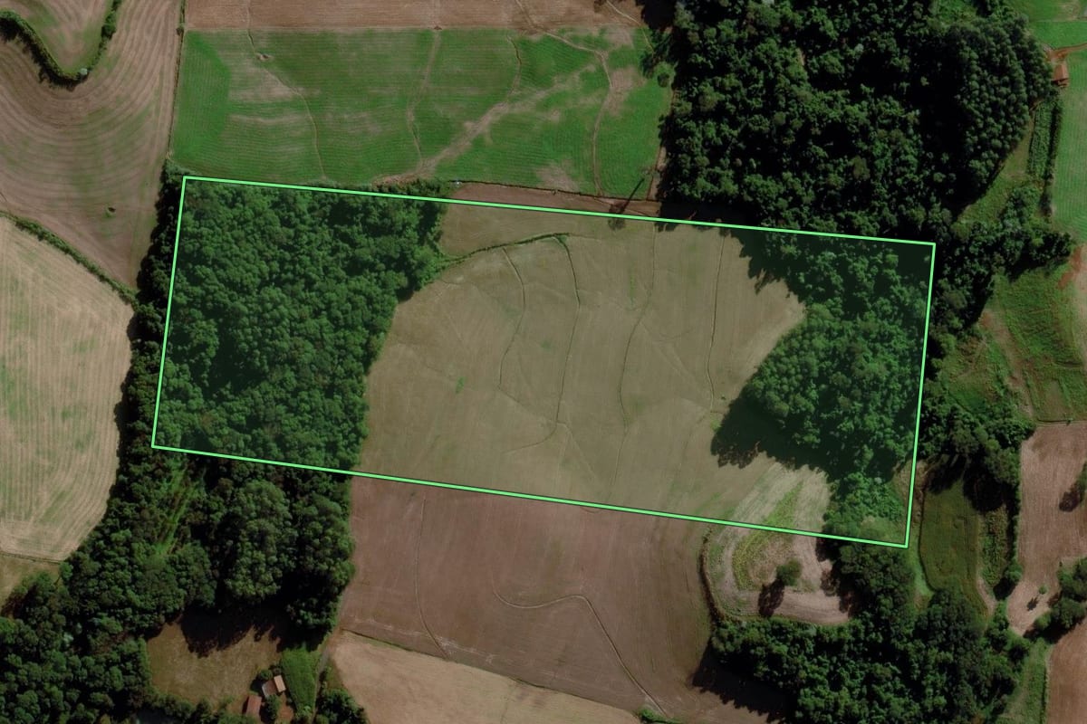 Imagem de satélite do imóvel rural em Cunha Porã (SC), com o contorno declarado no CAR desenhado por cima.