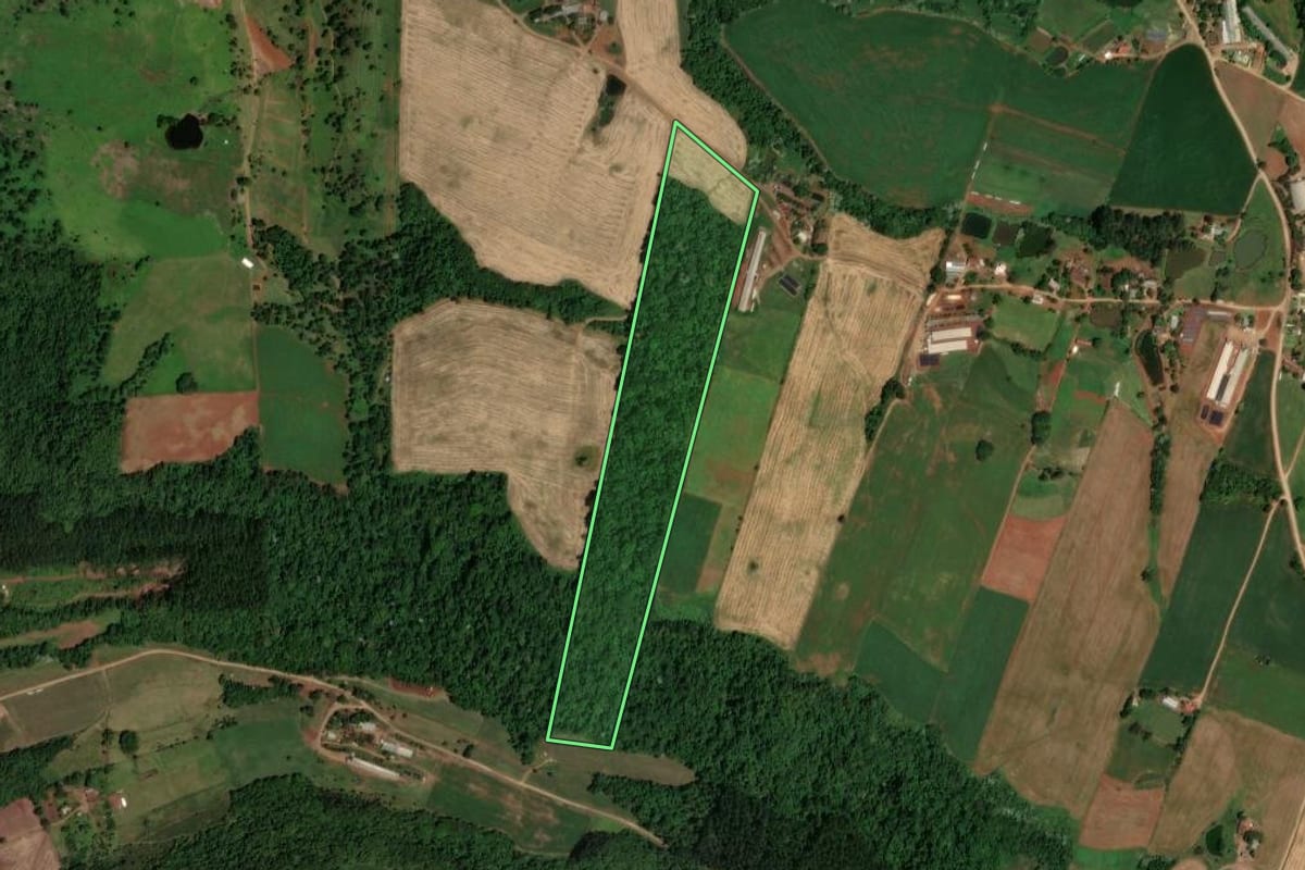 Imagem de satélite do imóvel rural em Cunha Porã (SC), com o contorno declarado no CAR desenhado por cima.
