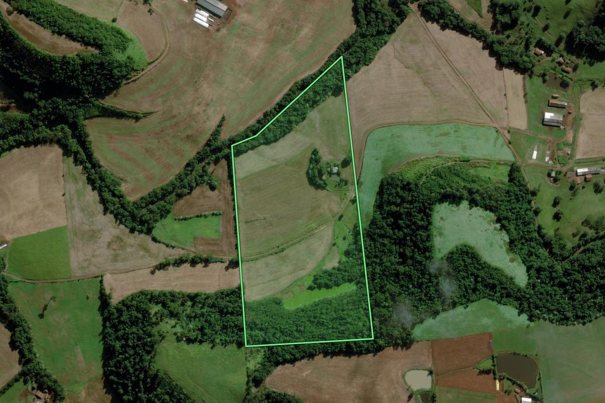 Imagem de satélite do imóvel rural em Cunha Porã (SC), com o contorno declarado no CAR desenhado por cima.