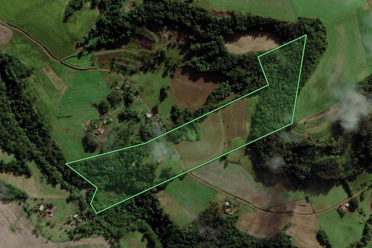 Imagem de satélite do imóvel rural em Cunha Porã (SC), com o contorno declarado no CAR desenhado por cima.