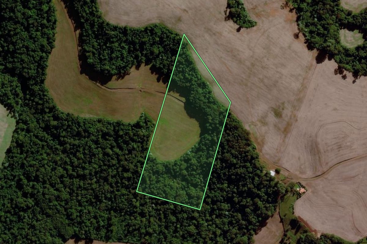 Imagem de satélite do imóvel rural em Cunha Porã (SC), com o contorno declarado no CAR desenhado por cima.