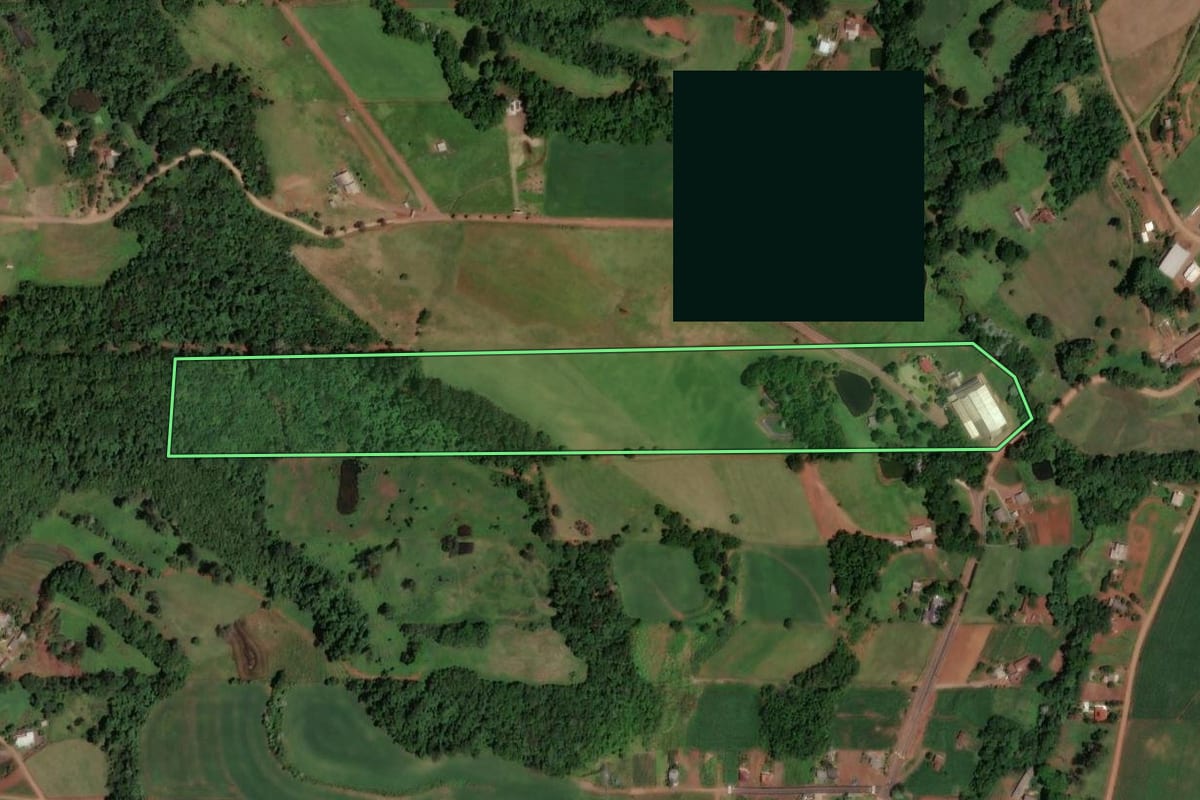 Imagem de satélite do imóvel rural em Cunhataí (SC), com o contorno declarado no CAR desenhado por cima.