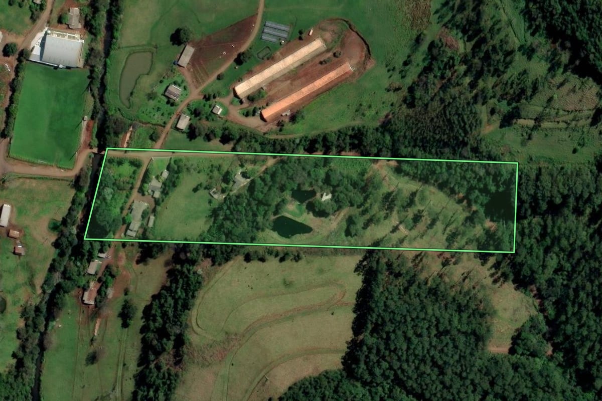 Imagem de satélite do imóvel rural em Cunhataí (SC), com o contorno declarado no CAR desenhado por cima.