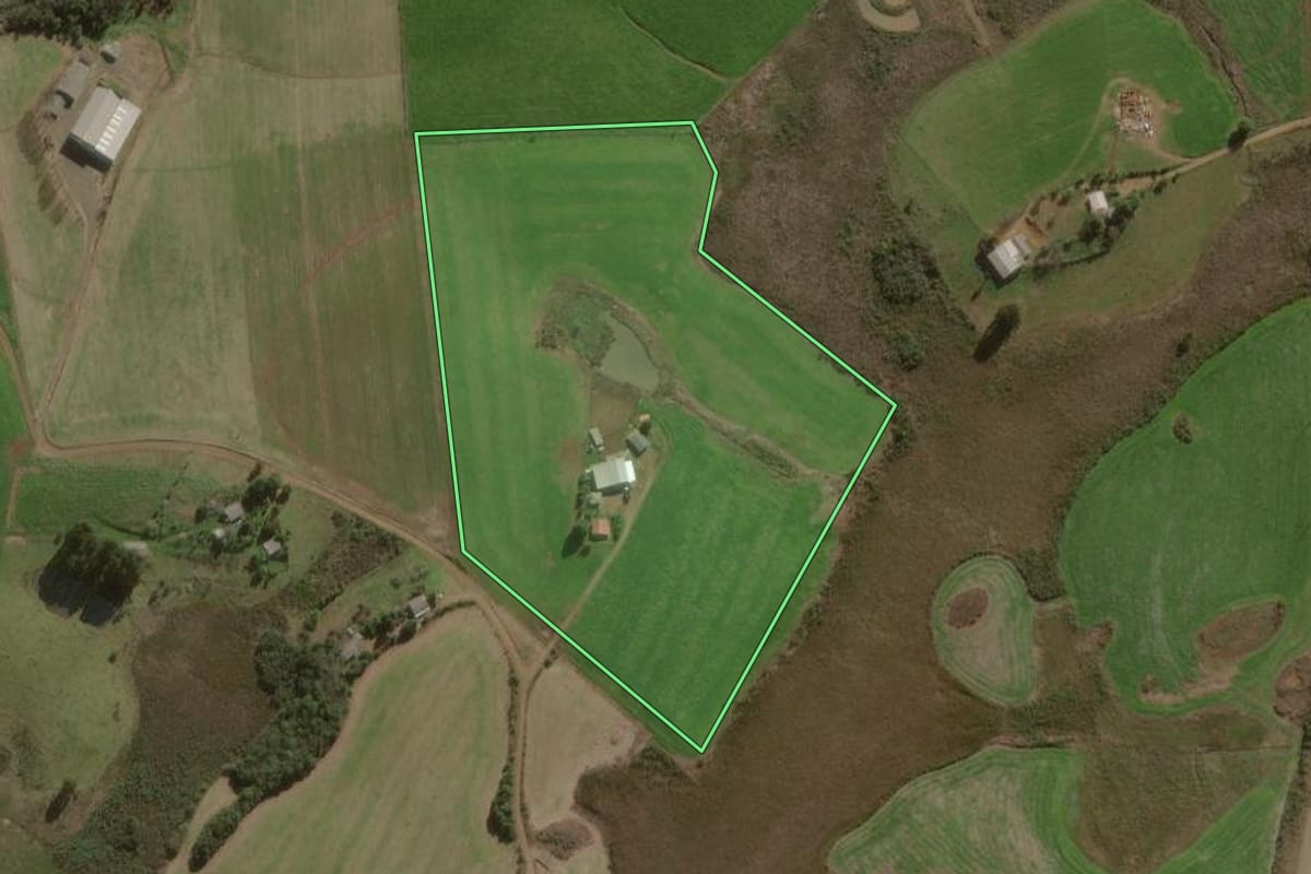 Imagem de satélite do imóvel rural em Curitibanos (SC), com o contorno declarado no CAR desenhado por cima.