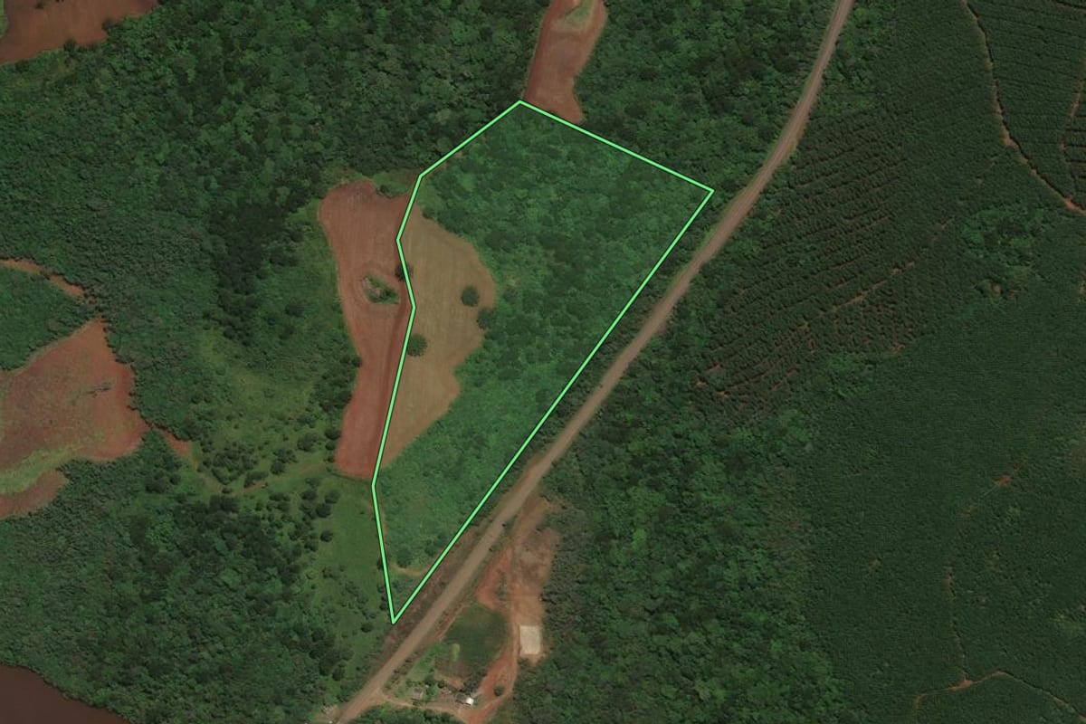 Imagem de satélite do imóvel rural em Curitibanos (SC), com o contorno declarado no CAR desenhado por cima.