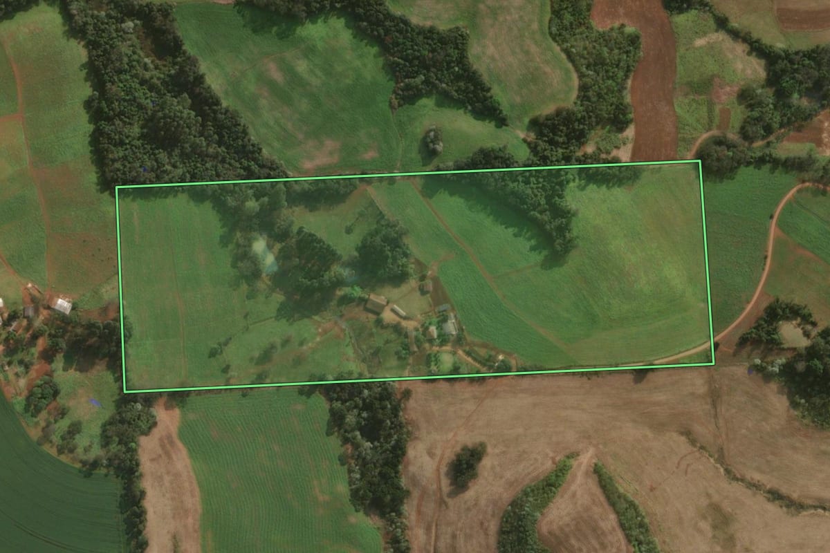 Imagem de satélite do imóvel rural em Descanso (SC), com o contorno declarado no CAR desenhado por cima.