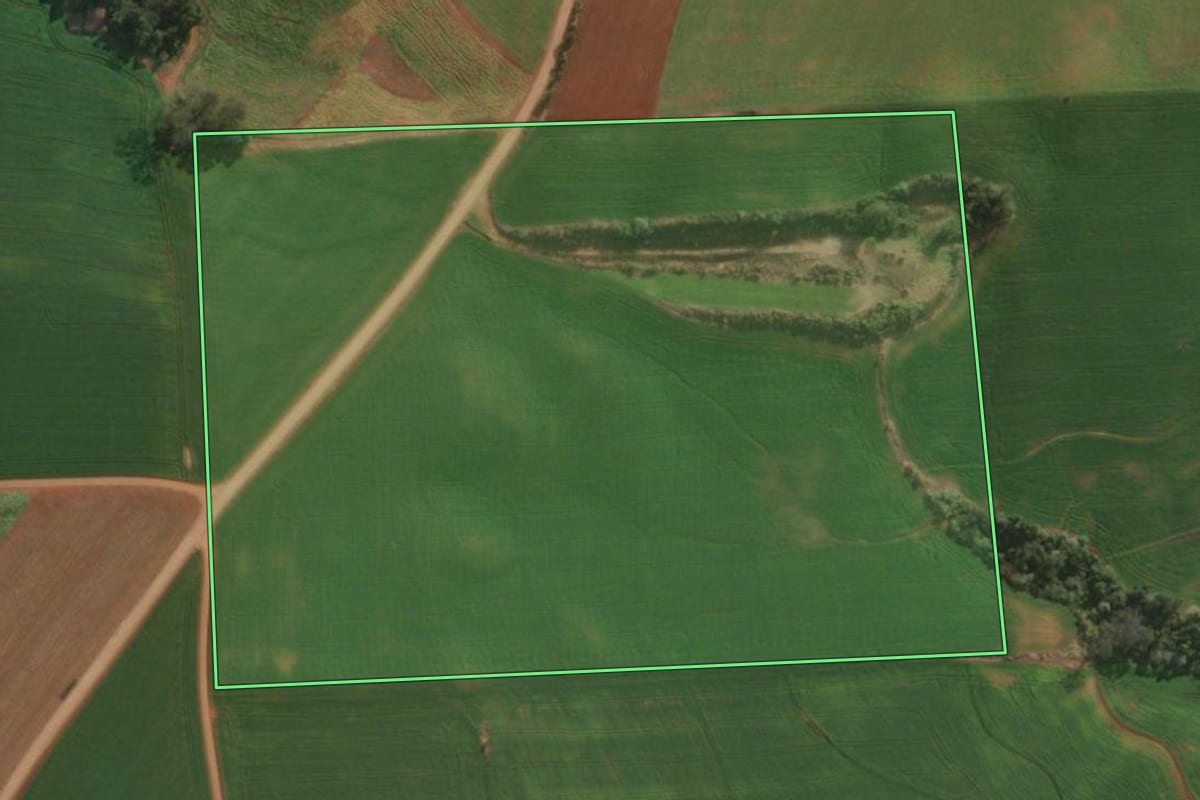Imagem de satélite do imóvel rural em Descanso (SC), com o contorno declarado no CAR desenhado por cima.