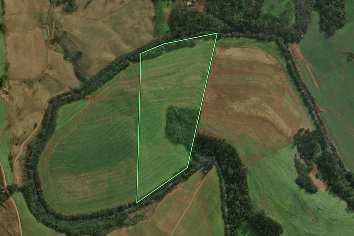 Imagem de satélite do imóvel rural em Descanso (SC), com o contorno declarado no CAR desenhado por cima.