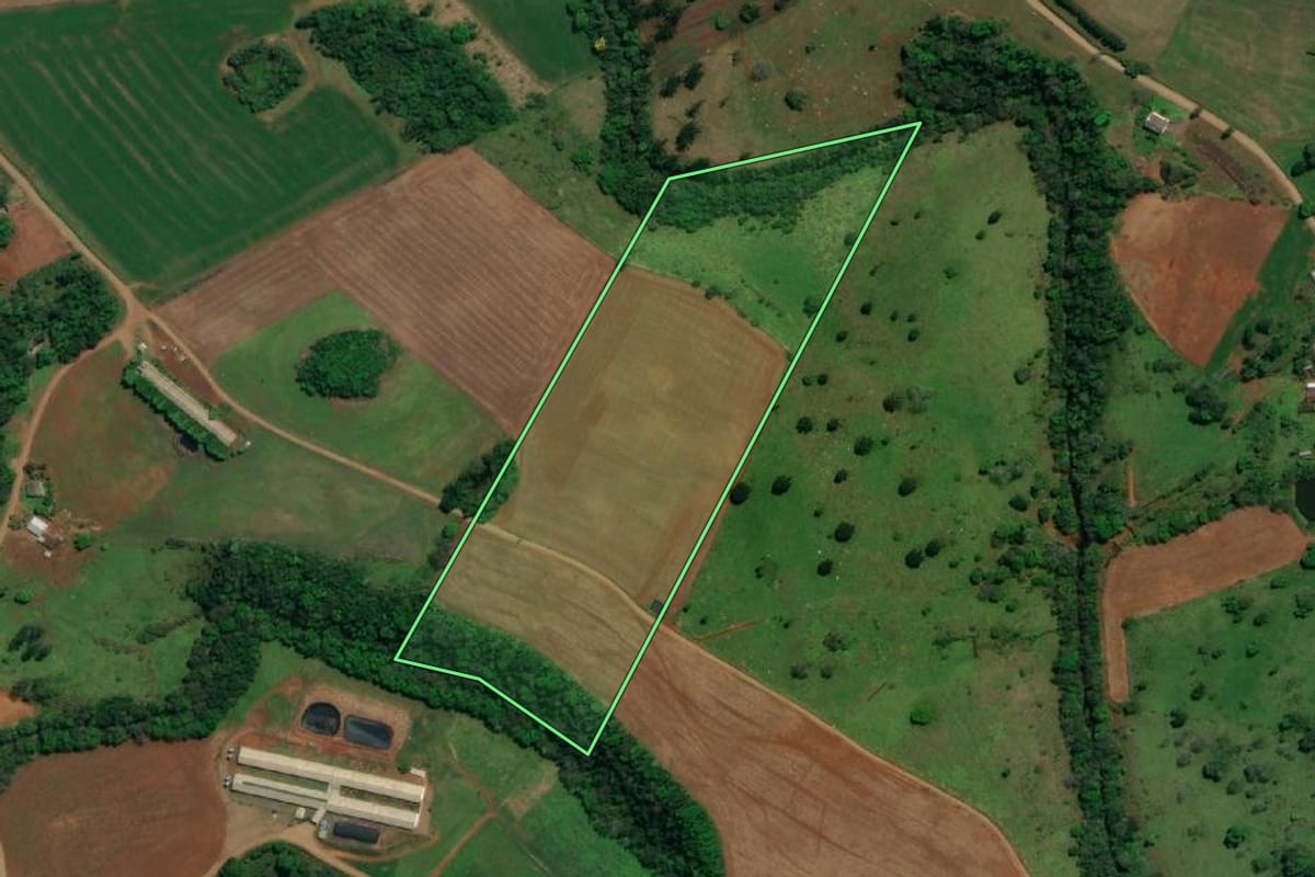 Imagem de satélite do imóvel rural em Descanso (SC), com o contorno declarado no CAR desenhado por cima.