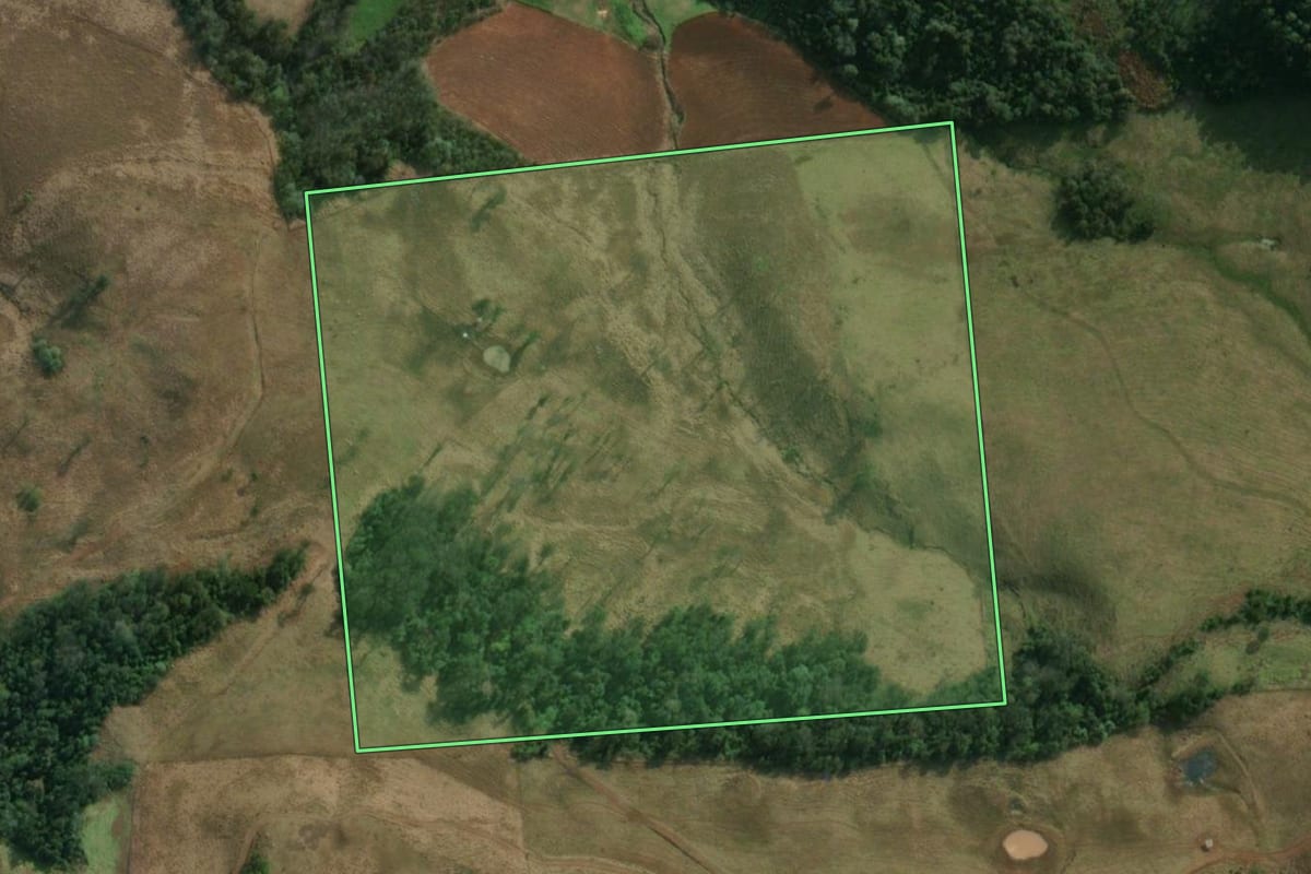 Imagem de satélite do imóvel rural em Descanso (SC), com o contorno declarado no CAR desenhado por cima.