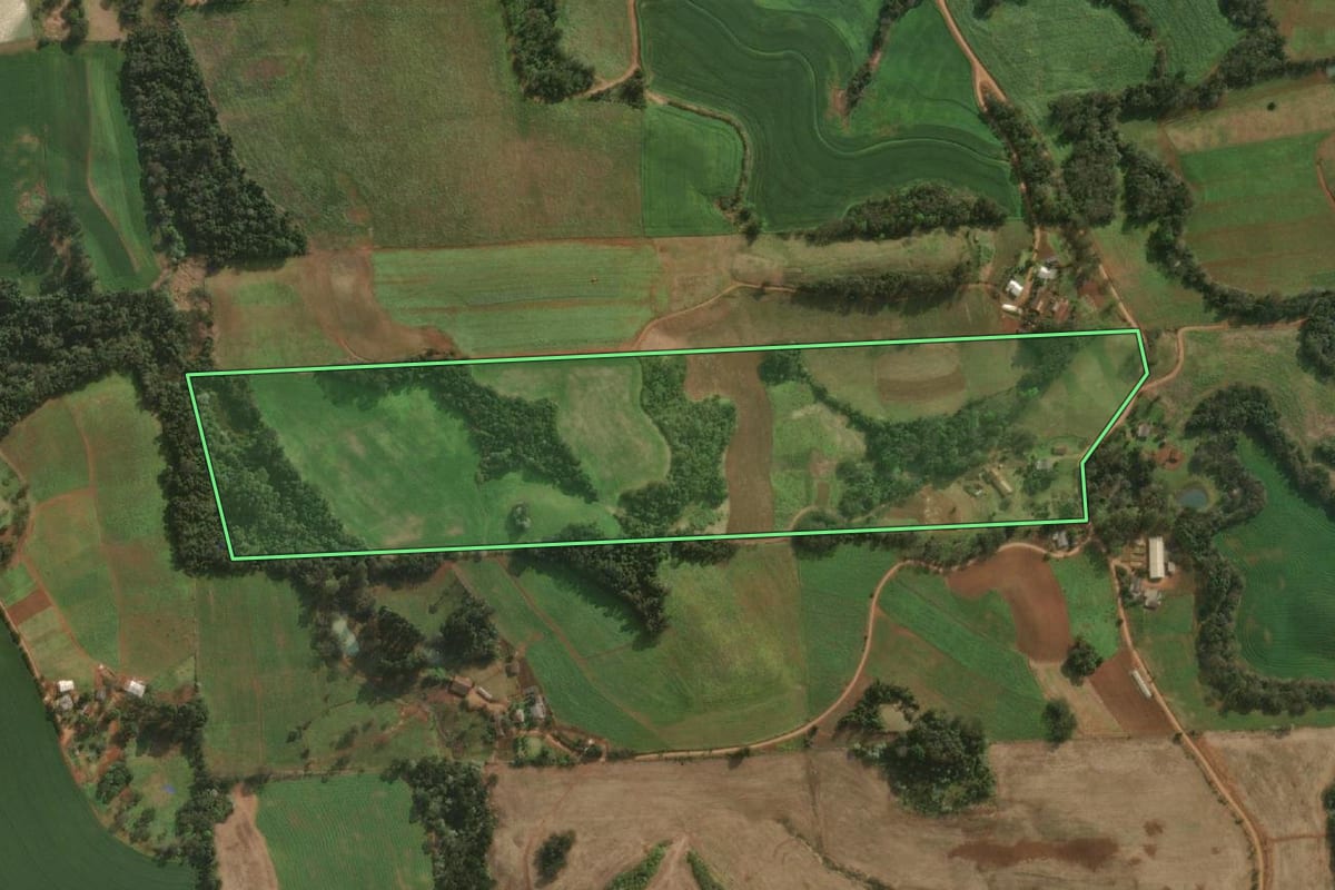 Imagem de satélite do imóvel rural em Descanso (SC), com o contorno declarado no CAR desenhado por cima.