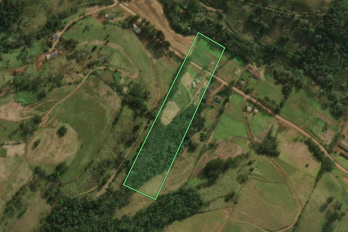 Imagem de satélite do imóvel rural em Descanso (SC), com o contorno declarado no CAR desenhado por cima.