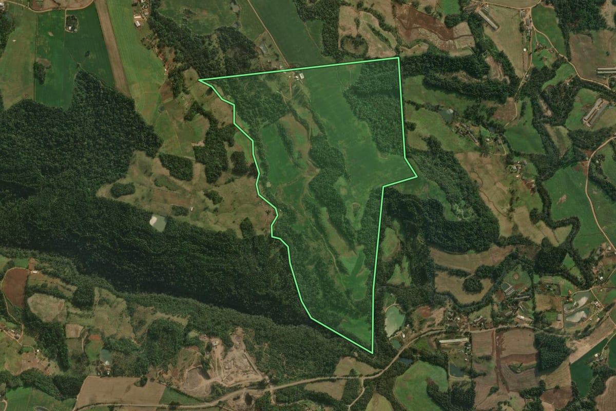 Imagem de satélite do imóvel rural em Descanso (SC), com o contorno declarado no CAR desenhado por cima.