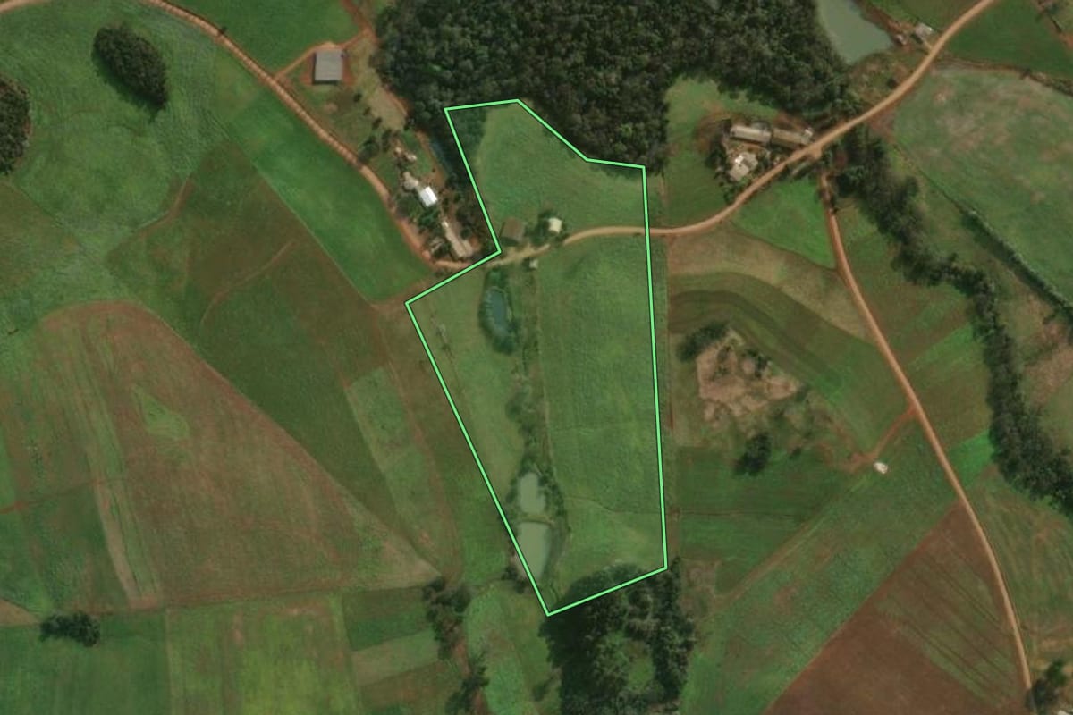 Imagem de satélite do imóvel rural em Descanso (SC), com o contorno declarado no CAR desenhado por cima.
