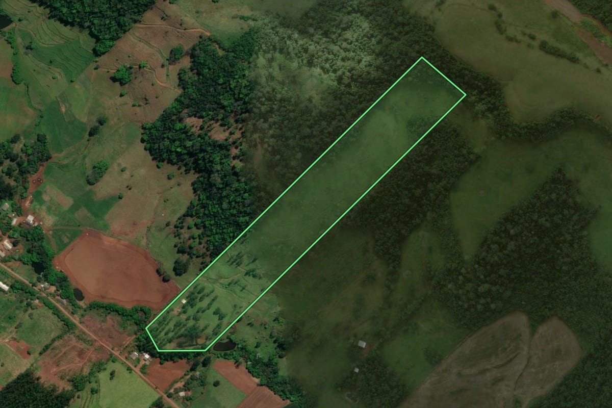 Imagem de satélite do imóvel rural em Descanso (SC), com o contorno declarado no CAR desenhado por cima.
