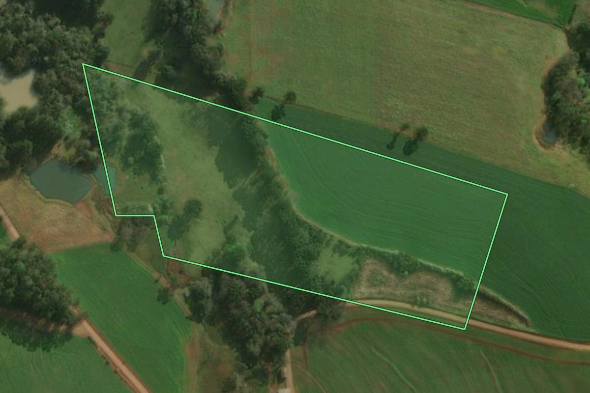 Imagem de satélite do imóvel rural em Descanso (SC), com o contorno declarado no CAR desenhado por cima.