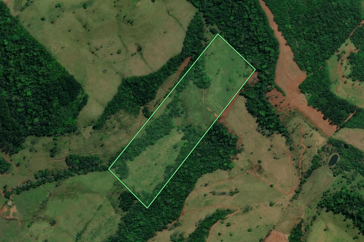 Imagem de satélite do imóvel rural em Descanso (SC), com o contorno declarado no CAR desenhado por cima.