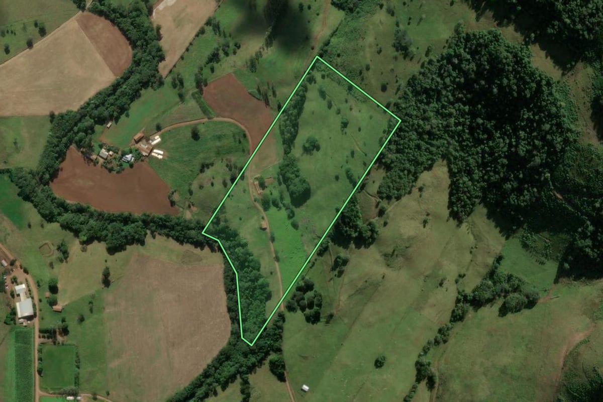 Imagem de satélite do imóvel rural em Descanso (SC), com o contorno declarado no CAR desenhado por cima.