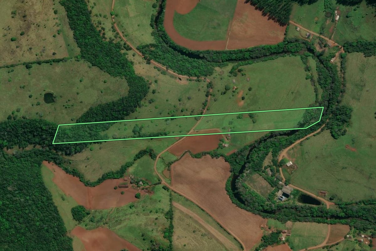 Imagem de satélite do imóvel rural em Descanso (SC), com o contorno declarado no CAR desenhado por cima.