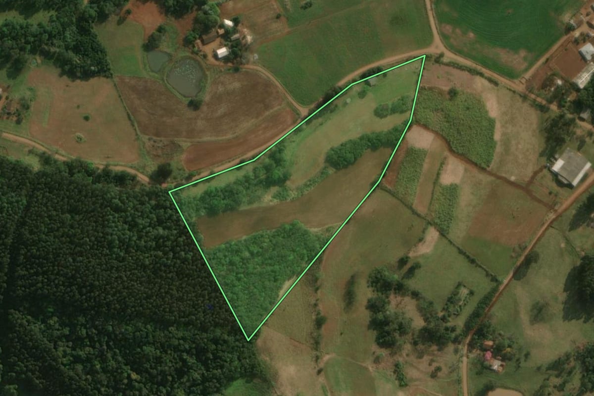 Imagem de satélite do imóvel rural em Dionísio Cerqueira (SC), com o contorno declarado no CAR desenhado por cima.