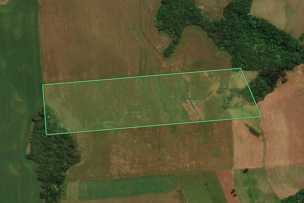 Imagem de satélite do imóvel rural em Dionísio Cerqueira (SC), com o contorno declarado no CAR desenhado por cima.