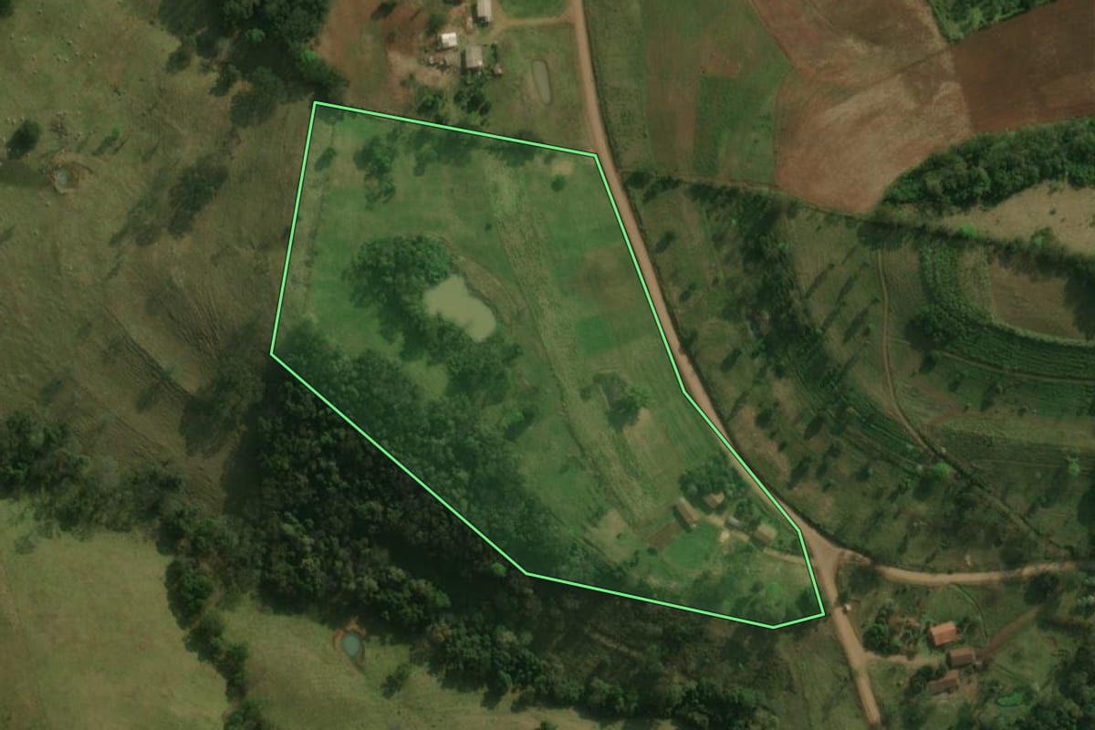 Imagem de satélite do imóvel rural em Dionísio Cerqueira (SC), com o contorno declarado no CAR desenhado por cima.