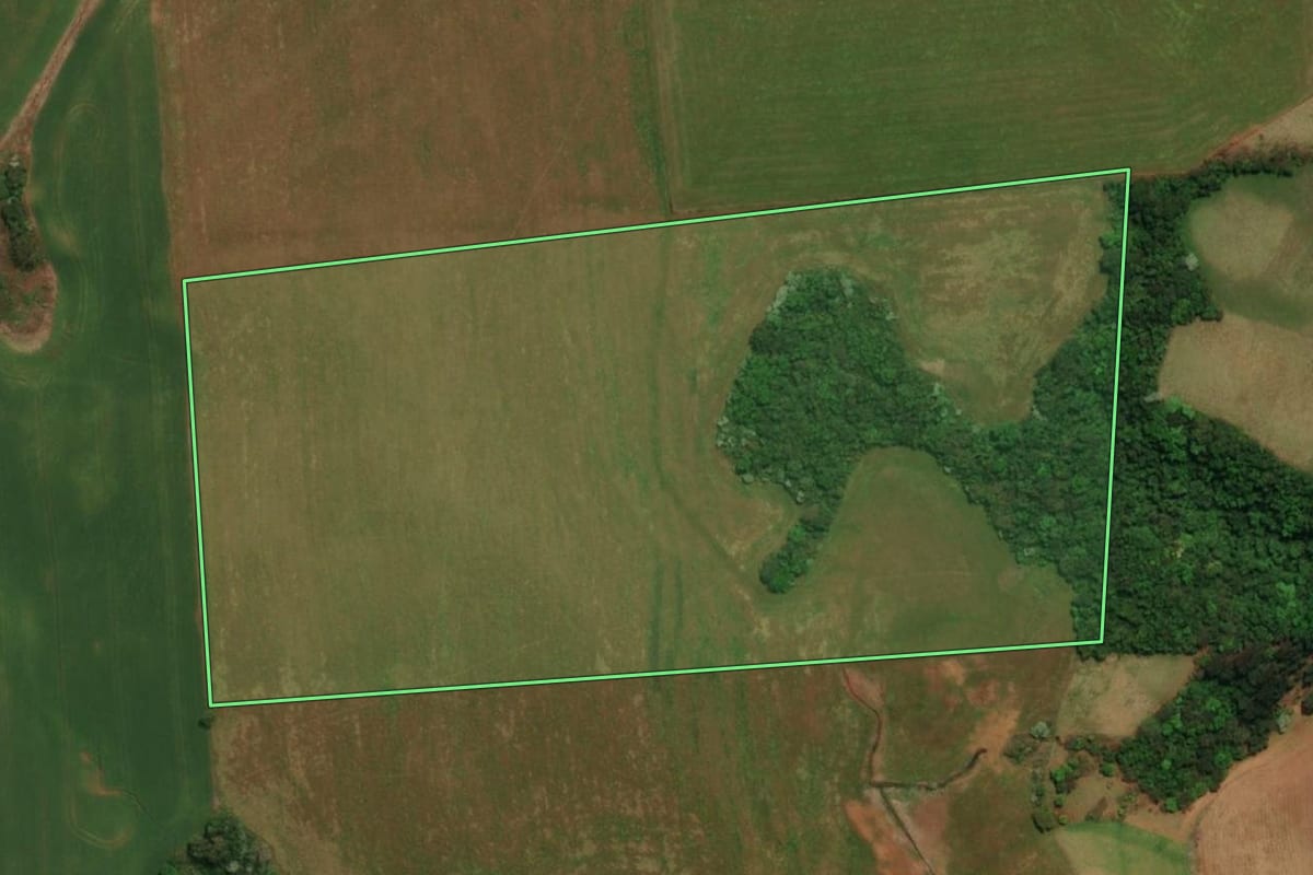 Imagem de satélite do imóvel rural em Dionísio Cerqueira (SC), com o contorno declarado no CAR desenhado por cima.
