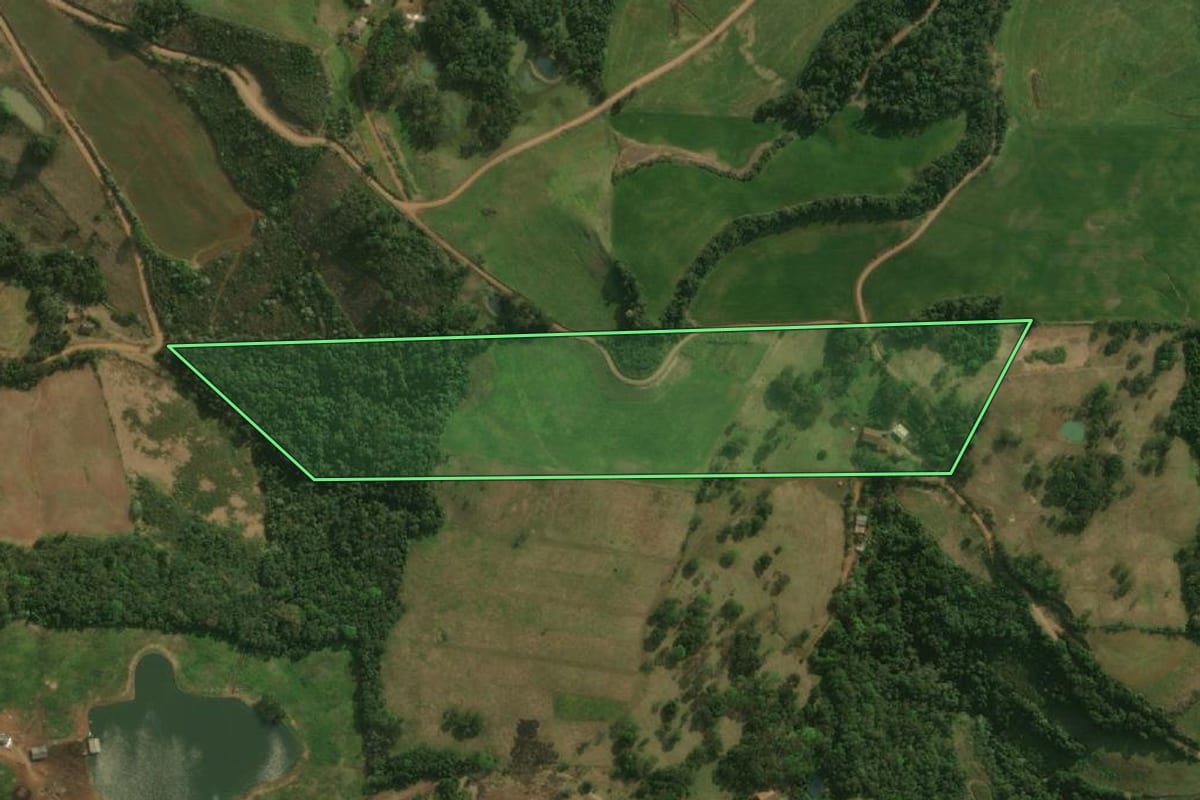 Imagem de satélite do imóvel rural em Dionísio Cerqueira (SC), com o contorno declarado no CAR desenhado por cima.