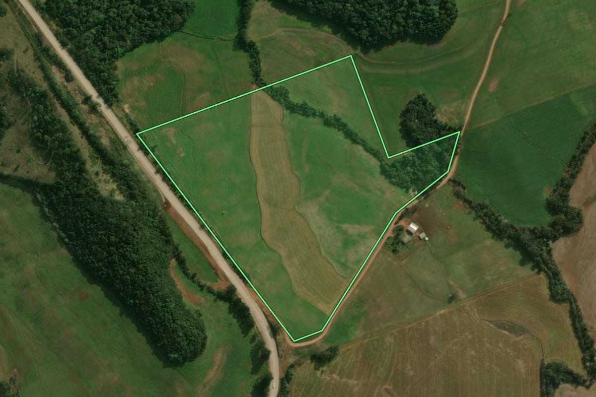 Imagem de satélite do imóvel rural em Dionísio Cerqueira (SC), com o contorno declarado no CAR desenhado por cima.