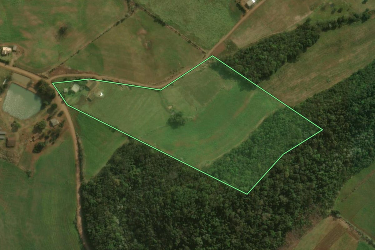 Imagem de satélite do imóvel rural em Dionísio Cerqueira (SC), com o contorno declarado no CAR desenhado por cima.