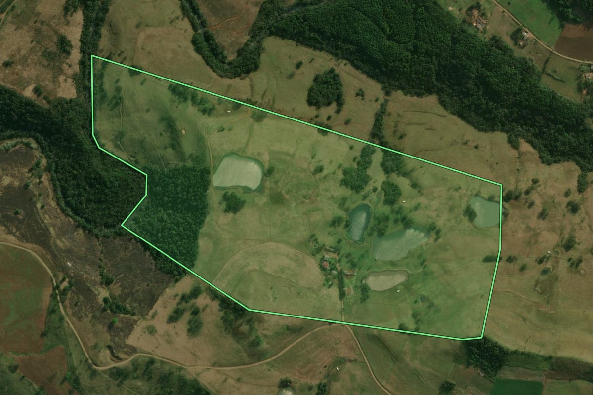 Imagem de satélite do imóvel rural em Dionísio Cerqueira (SC), com o contorno declarado no CAR desenhado por cima.