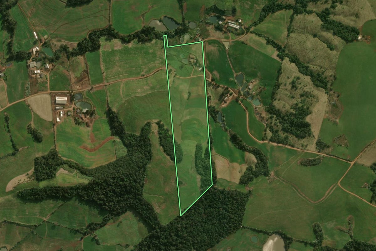 Imagem de satélite do imóvel rural em Dionísio Cerqueira (SC), com o contorno declarado no CAR desenhado por cima.