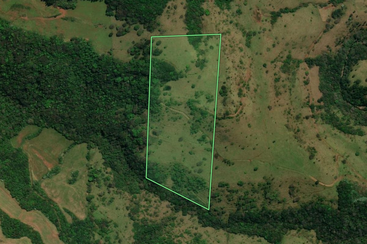 Imagem de satélite do imóvel rural em Dionísio Cerqueira (SC), com o contorno declarado no CAR desenhado por cima.