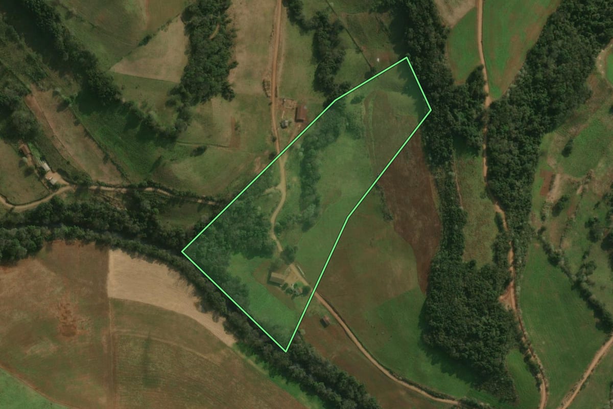 Imagem de satélite do imóvel rural em Dionísio Cerqueira (SC), com o contorno declarado no CAR desenhado por cima.