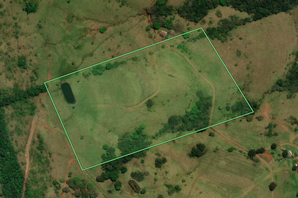 Imagem de satélite do imóvel rural em Dionísio Cerqueira (SC), com o contorno declarado no CAR desenhado por cima.