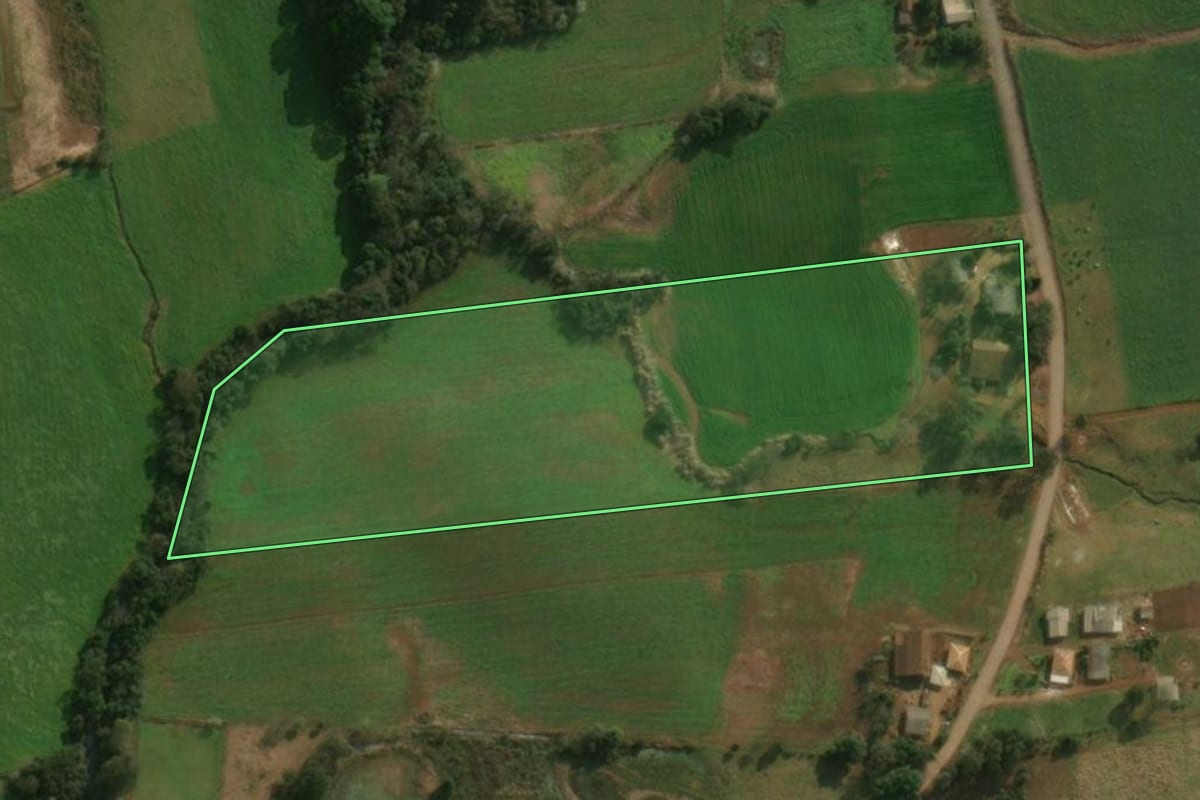 Imagem de satélite do imóvel rural em Dionísio Cerqueira (SC), com o contorno declarado no CAR desenhado por cima.