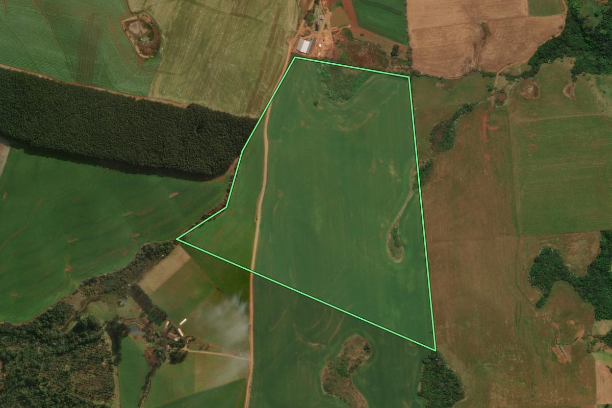 Imagem de satélite do imóvel rural em Dionísio Cerqueira (SC), com o contorno declarado no CAR desenhado por cima.