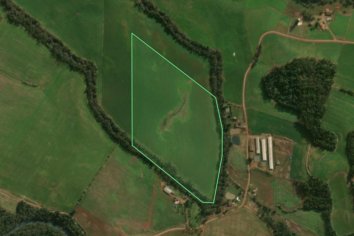 Imagem de satélite do imóvel rural em Dionísio Cerqueira (SC), com o contorno declarado no CAR desenhado por cima.